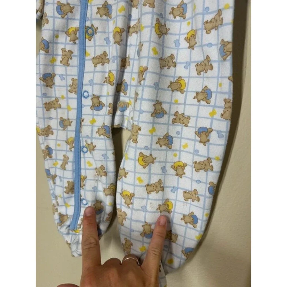 Vintage Tudoe Little 6-9M Boy Polo Collar Teddy Bear Footed Snap Sleeper Pajamas